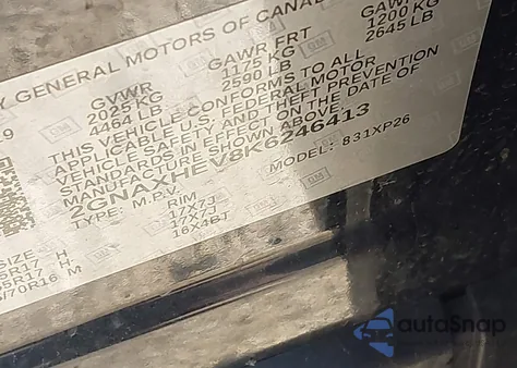 2019 Chevrolet Equinox Ls из США, поврежденный, VIN 2GNAXHEV8K6246413